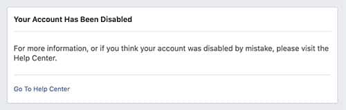 Facebook account disabled permanently