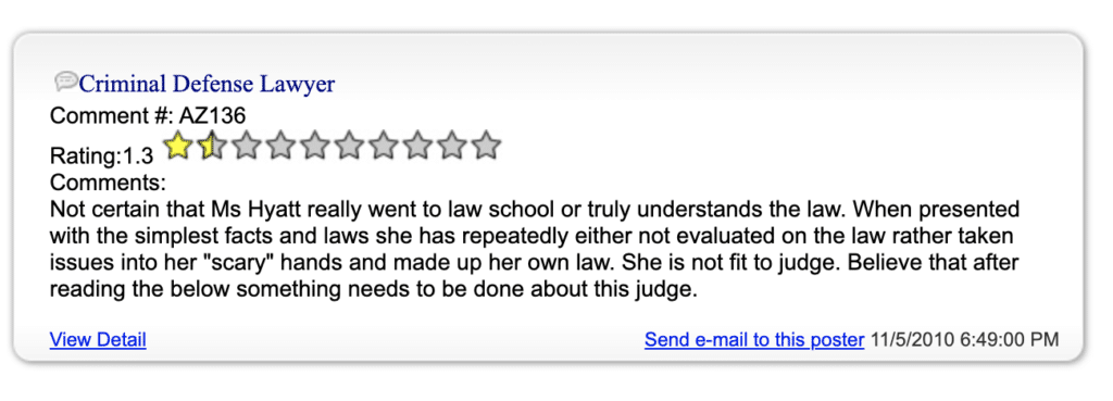 1 star Judge Hyatt reviews